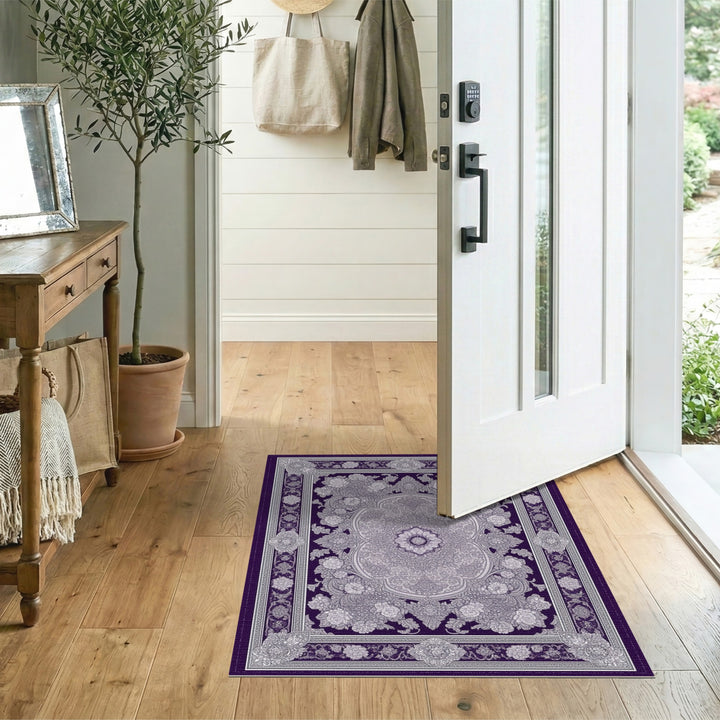 Purple Floral Medallion Persian Traditional Persian Area Rug