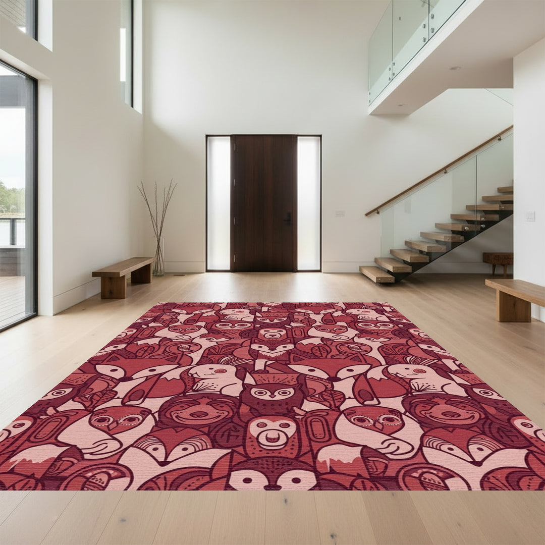 Rustic Woodland Animals Fox Owl Sloth Rug
