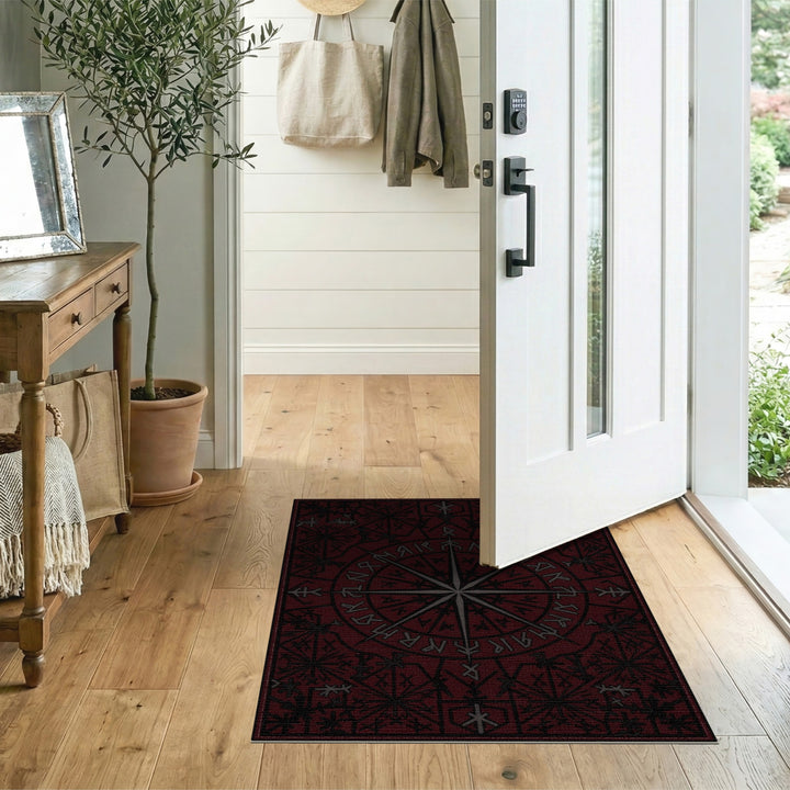 Red Norse Rune Compass Area Rug