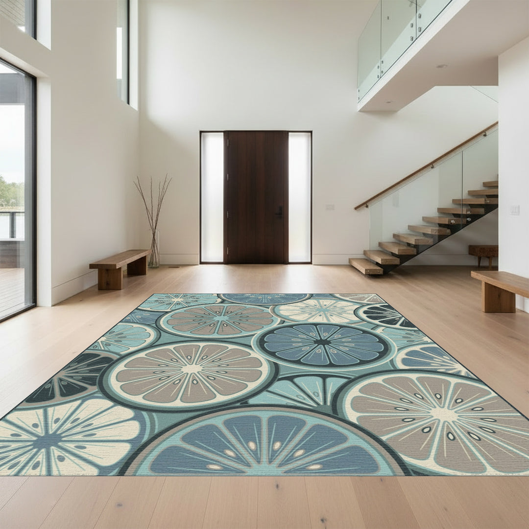 Cool Blue Citrus Slice Medley Rug