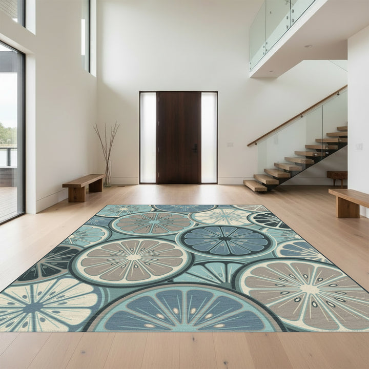 Cool Blue Citrus Slice Medley Rug