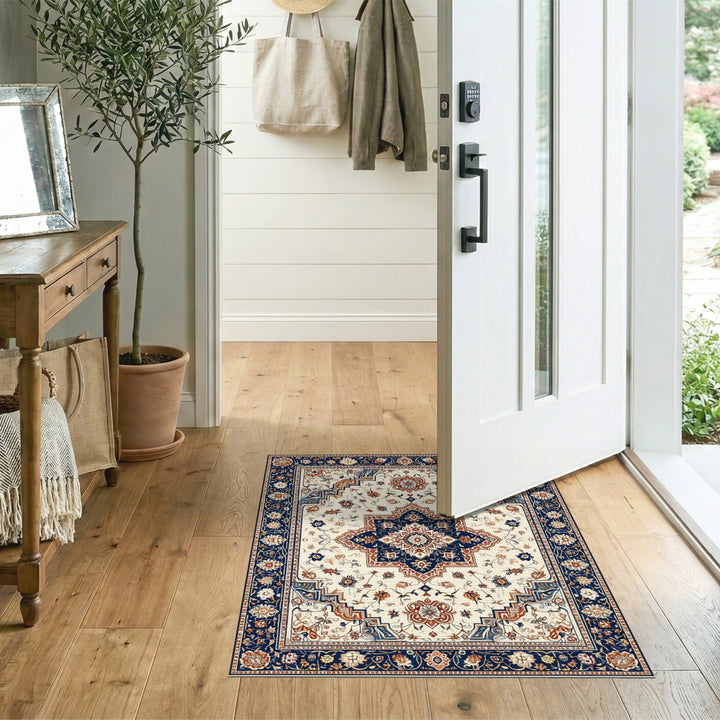 Navy Medallion Navy Blue Traditional Persian Medallion Rug