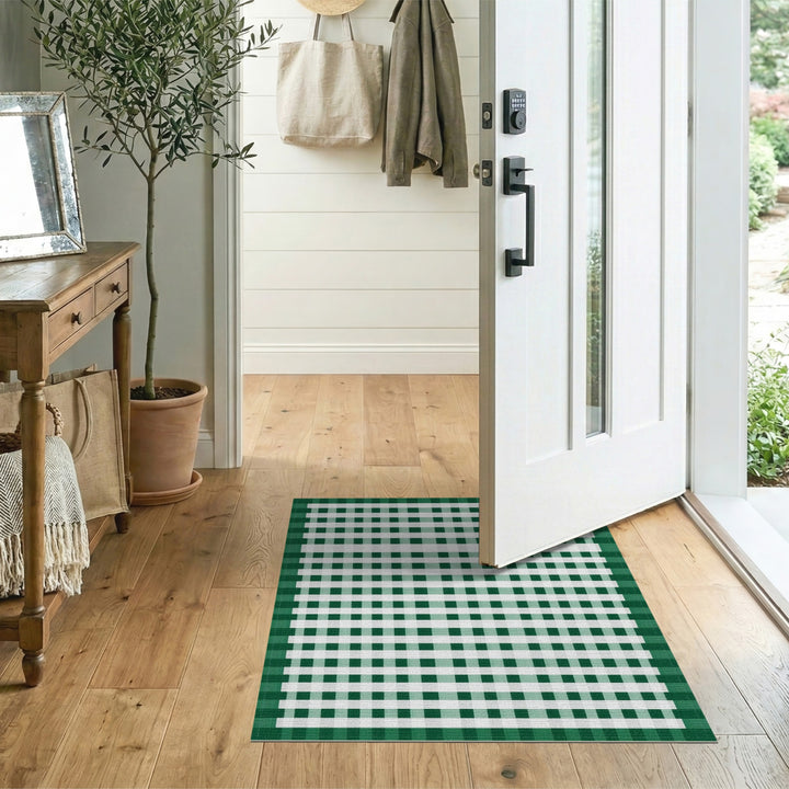 Geometric Modern Gingham Green Gingham Checkered Area Rug