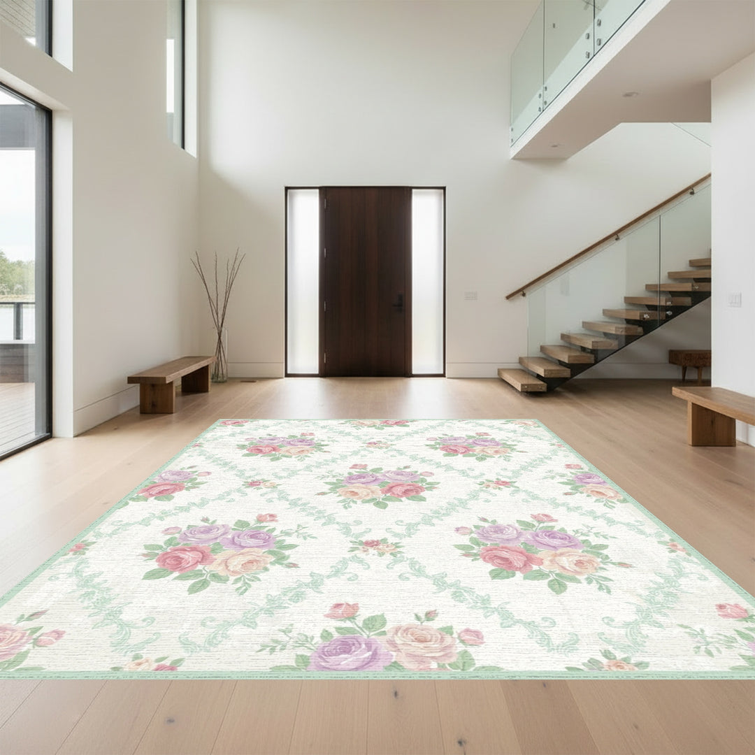 Pastel Rose Bouquet Vintage Floral Rug