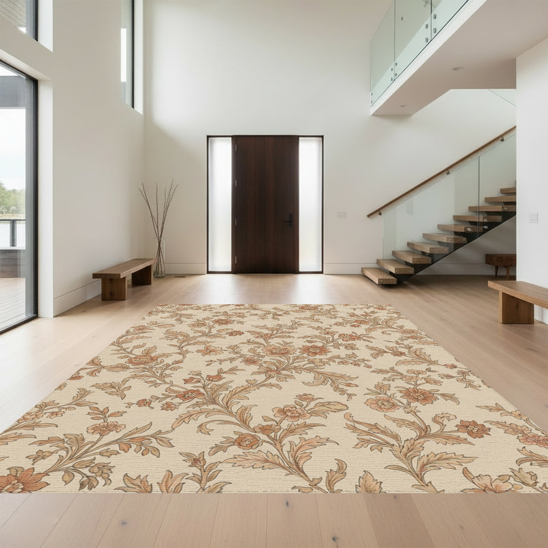 Rusty Orange Floral Vine Flourish Rug
