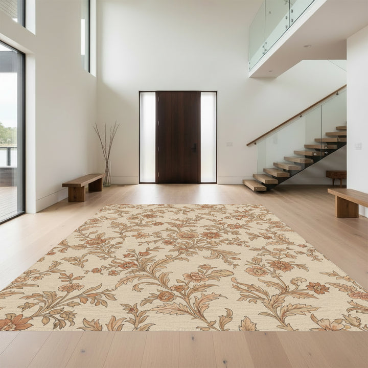 Rusty Orange Floral Vine Flourish Rug