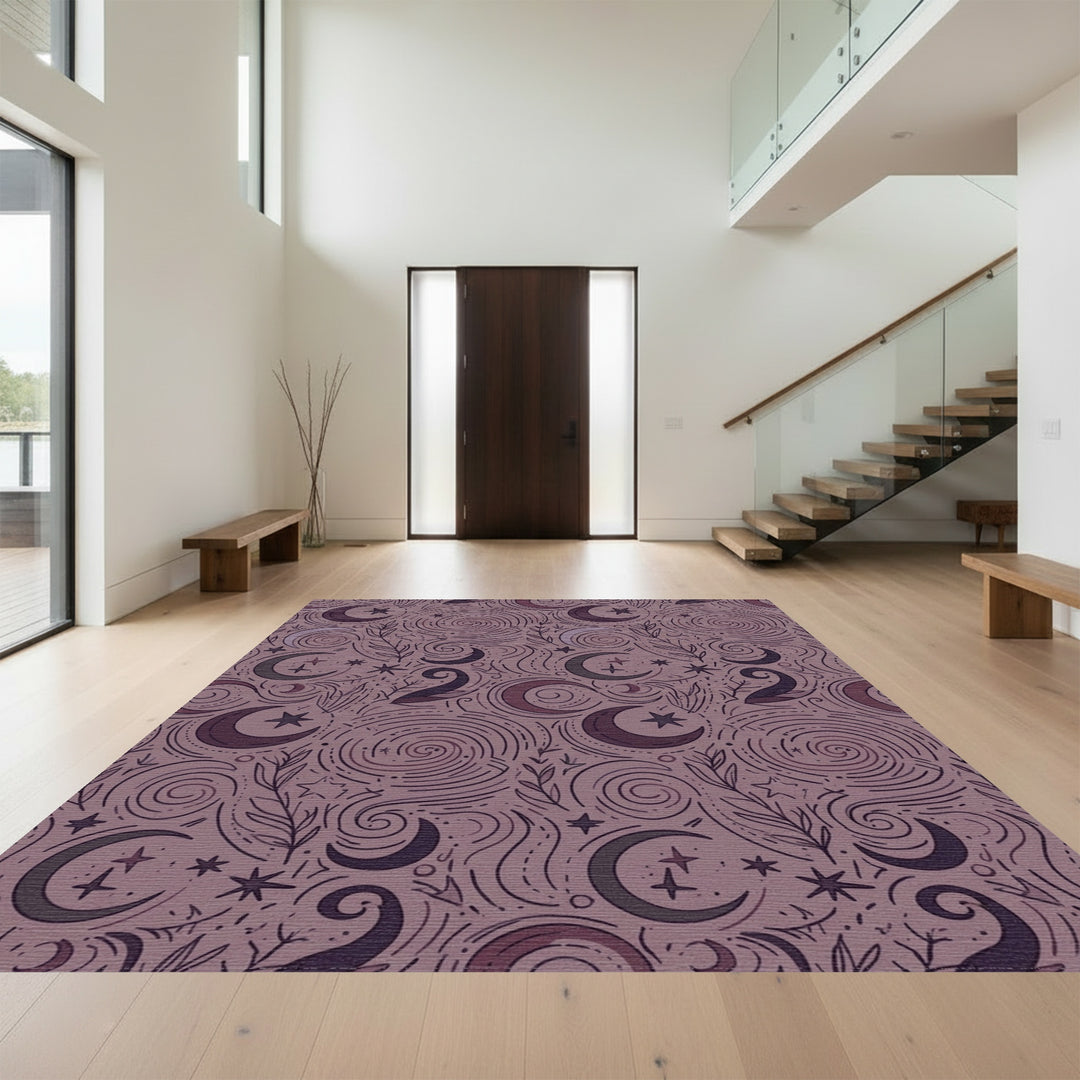 Mystical Crescent Moon Starry Night Swirls Rug