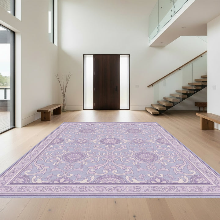 Pale Lavender Baroque Scroll Medallion Rug