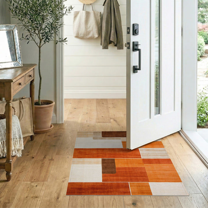Geometric Brown Tan Area Rug