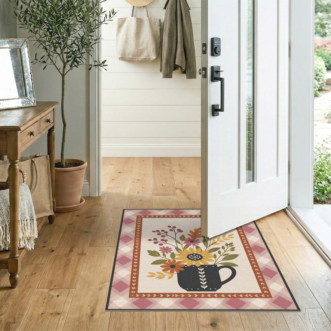 Black Mug Autumn Floral Area Rug