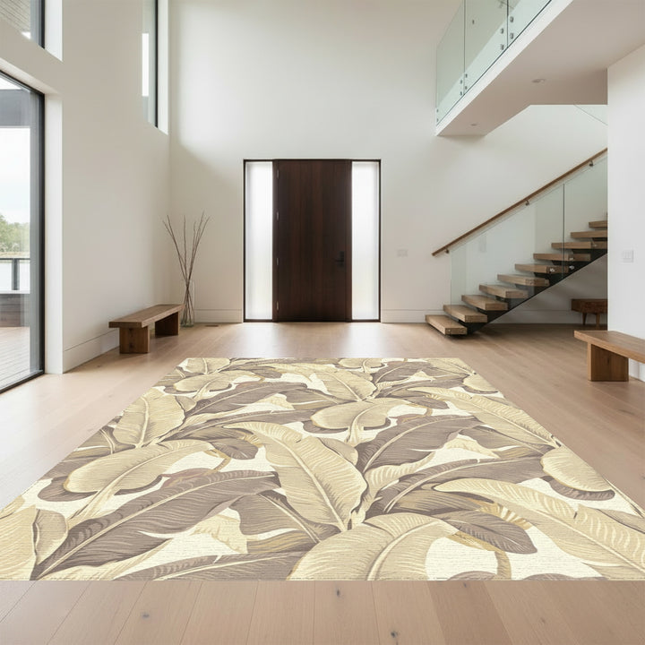 Palm Leaf Tropical Beige Brown Rug