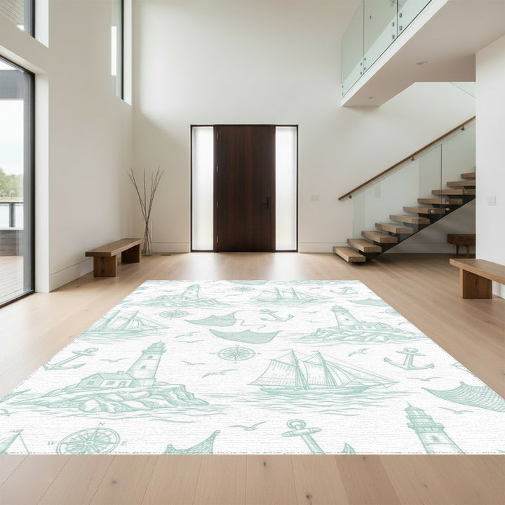 Nautical Lighthouse Sailboat Anchor Medallion Rug