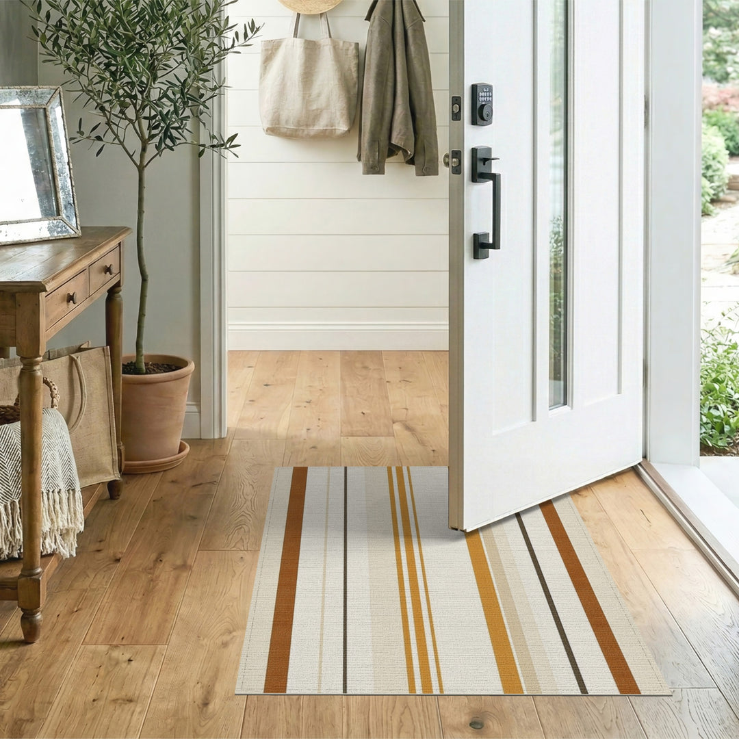 Brown and Tan Striped Washable Area Rug