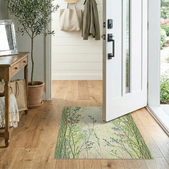 Green Wildflower Meadow Washable Area Rug