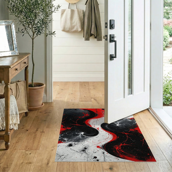 Bold Red Black Swirl Abstract Area Rug