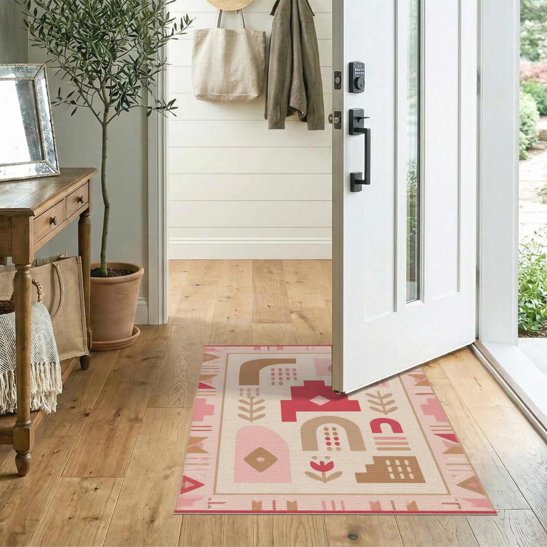 Pink Geometric Modern Washable Area Rug