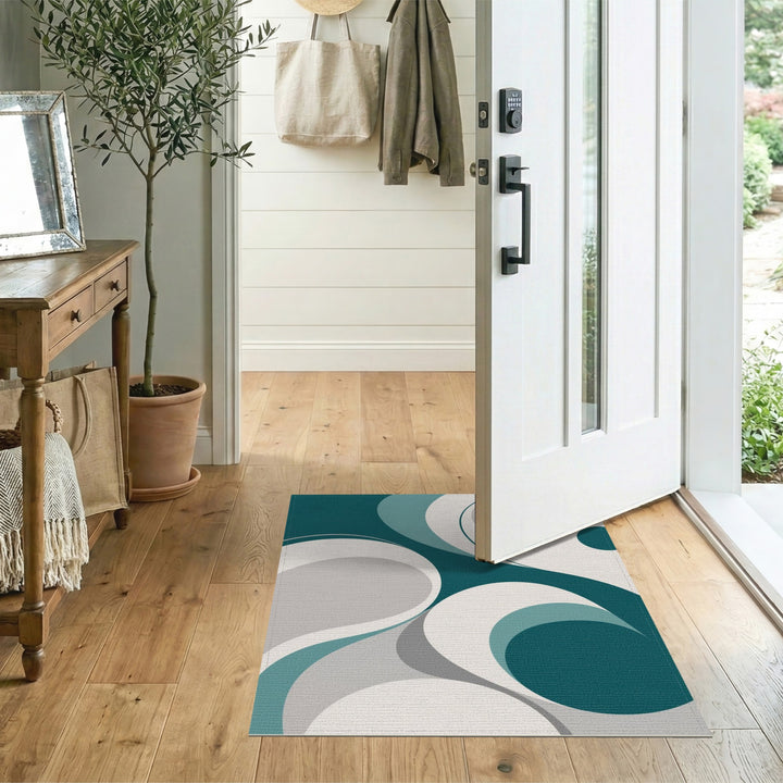 Blue and Teal Abstract Area Teal Abstract Swirl Area Rug