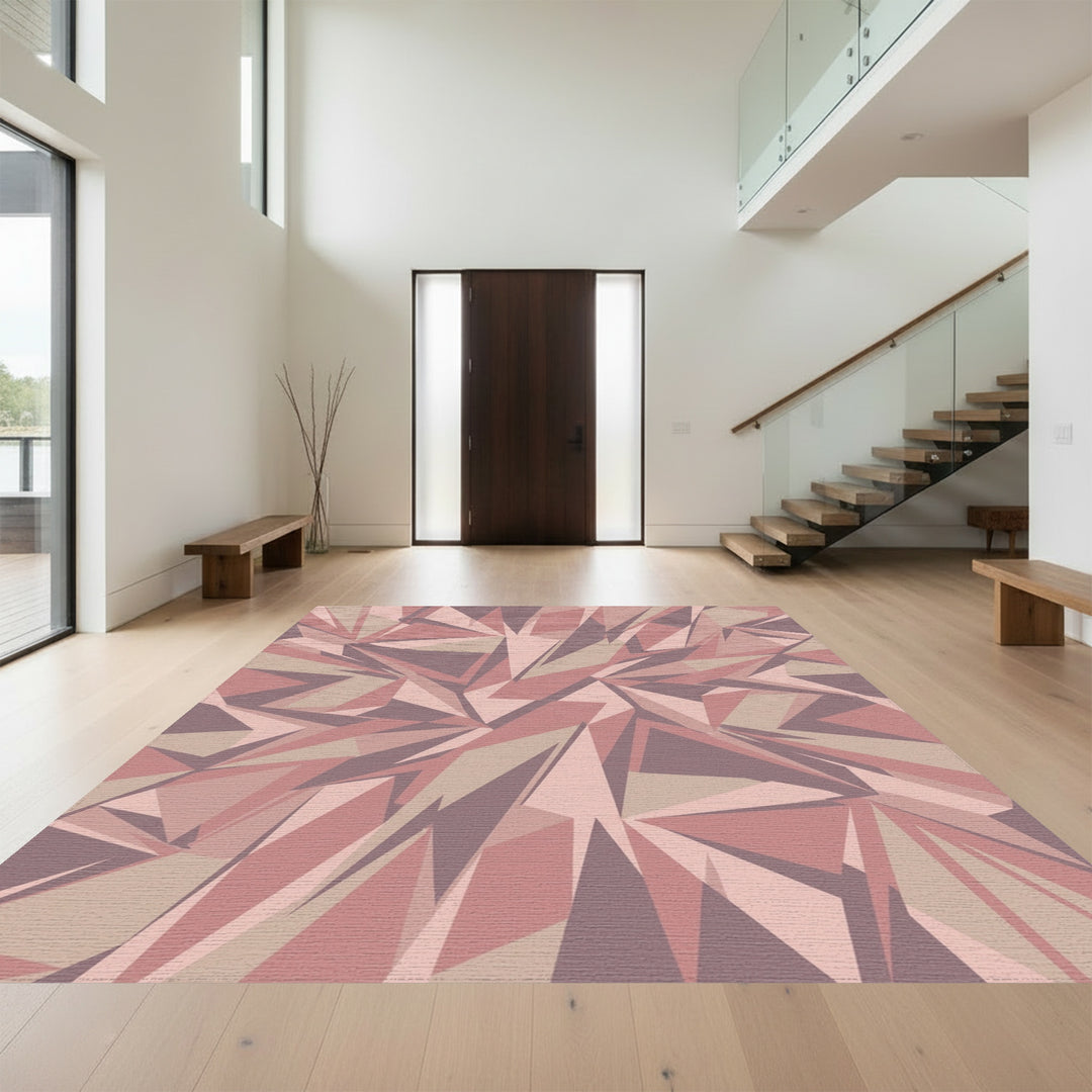 Soft Rose Shattered Geometric Abstract Rug