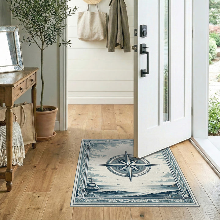 Nautical Compass Rose Coastal Area Rug