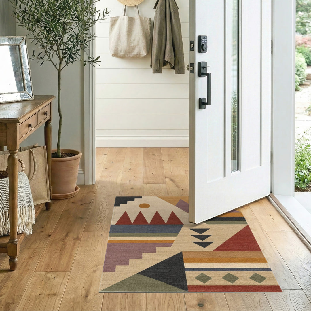 Geometric Modern Area Rug with Earth Tone Triangles