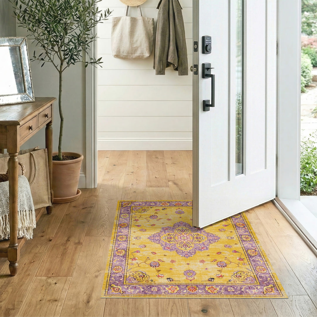 Golden Yellow Persian Medallion Floral Rug