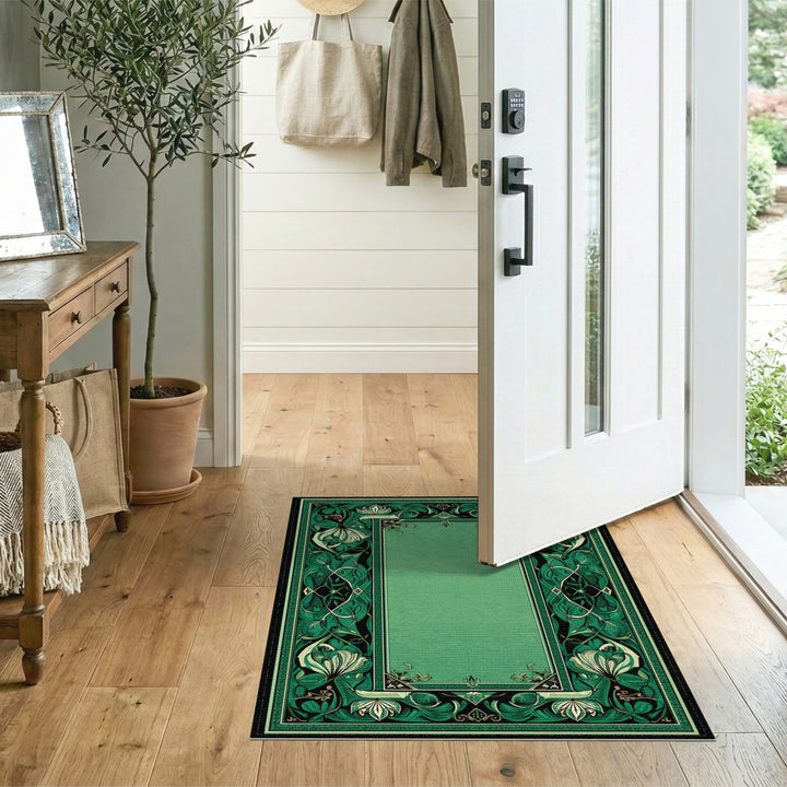 Green Floral Vintage Area Rug