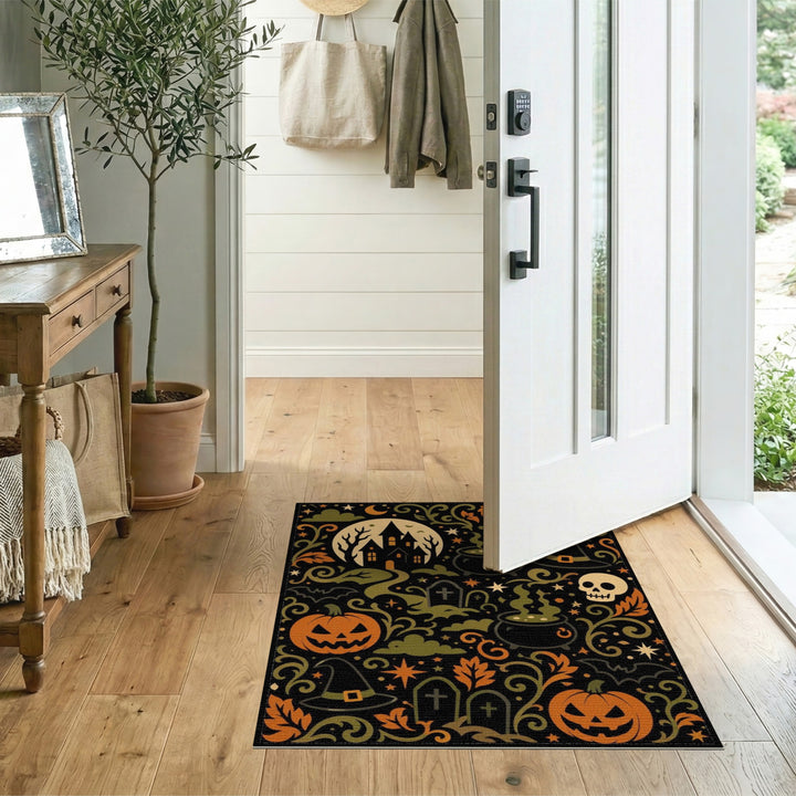 Spooky Halloween Pumpkin Cauldron Area Rug