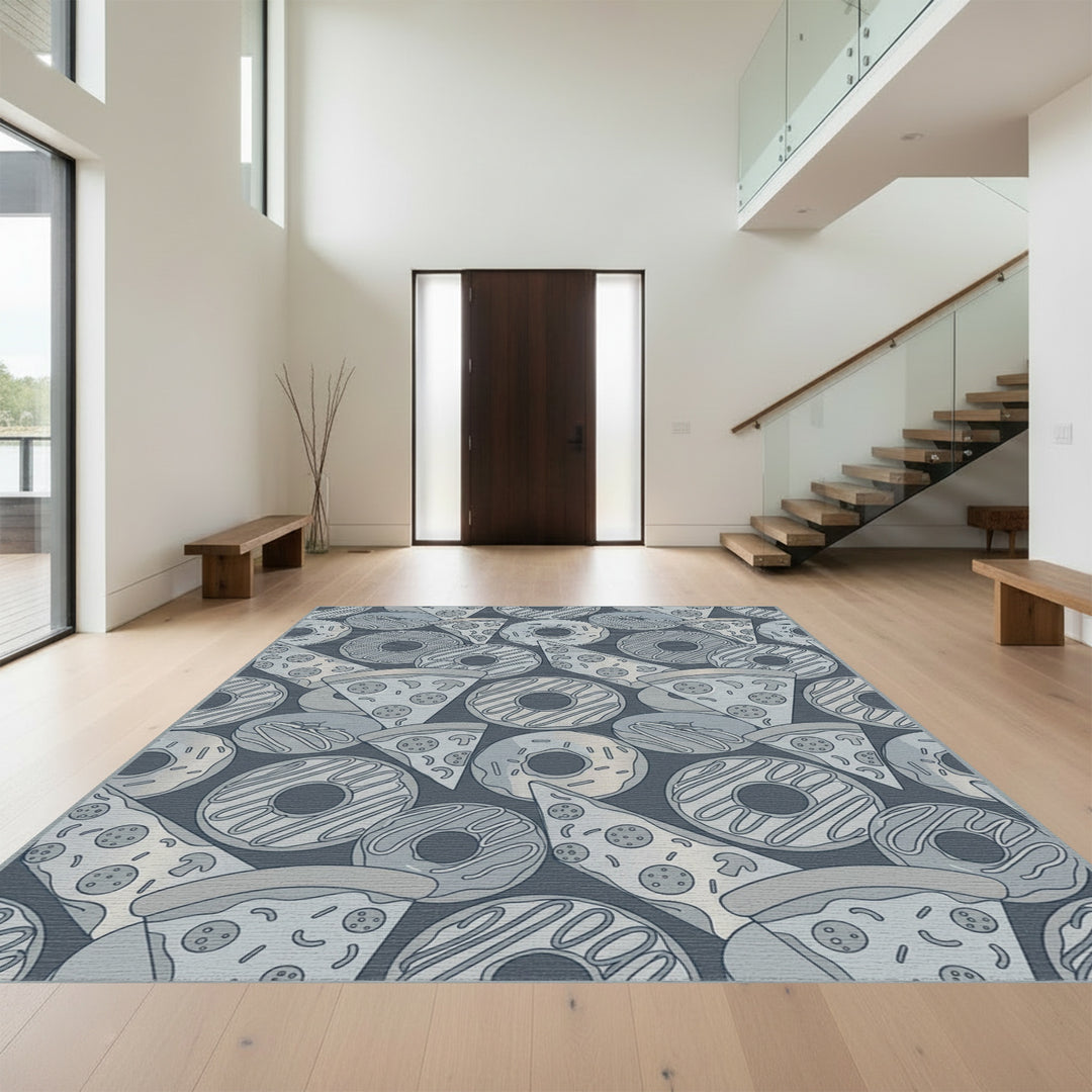 Gray Donut Pizza Collection Rug