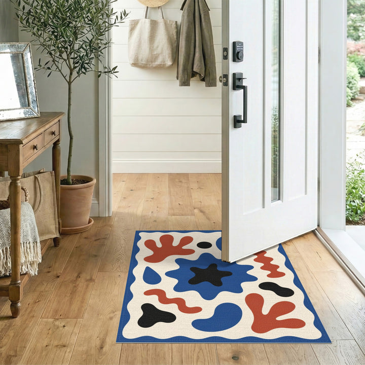 Abstract Blue Red Area Rug