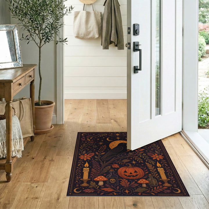 Mystic Raven Pumpkin Floral Area Rug