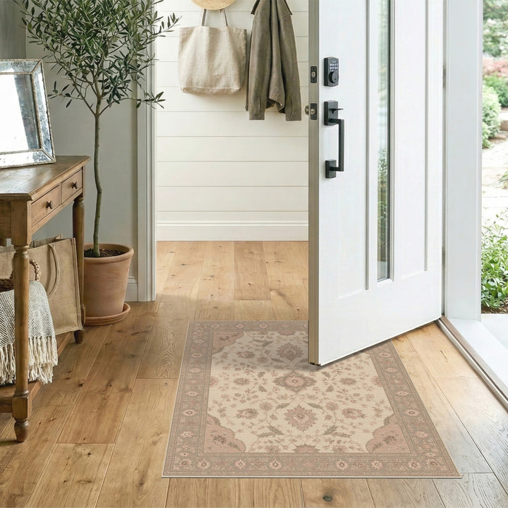 Beige Floral Medallion Vintage Rug