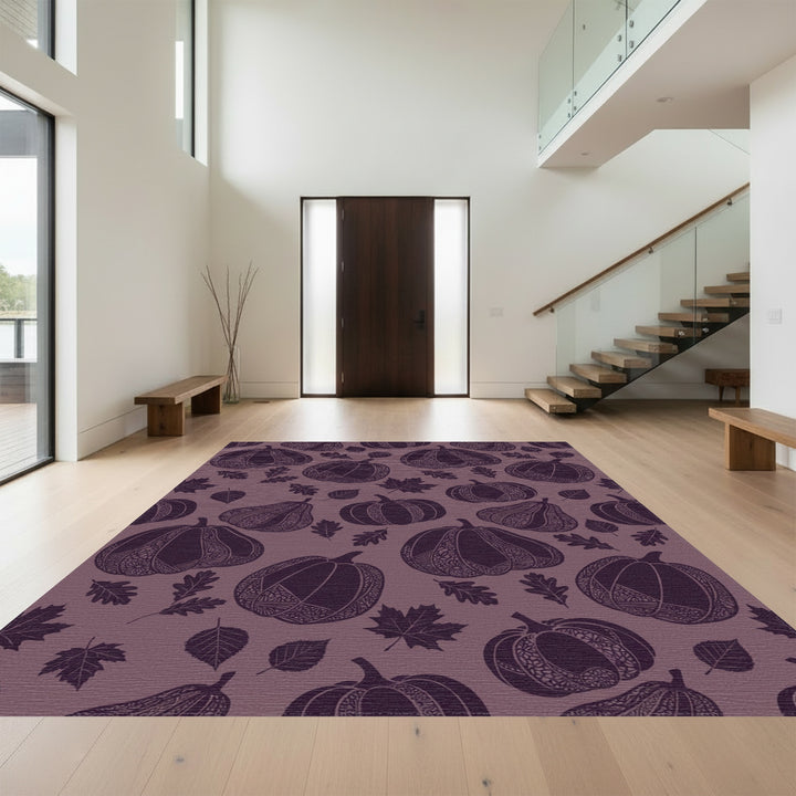 Autumn Pumpkin Leaf Mandala Aubergine Rug