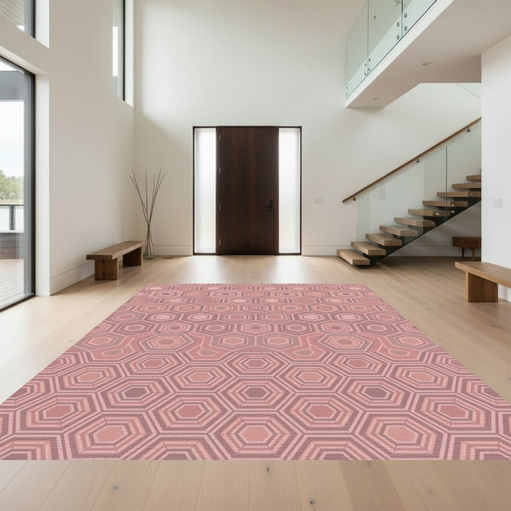 Retro Honeycomb Geometric Rose Rug