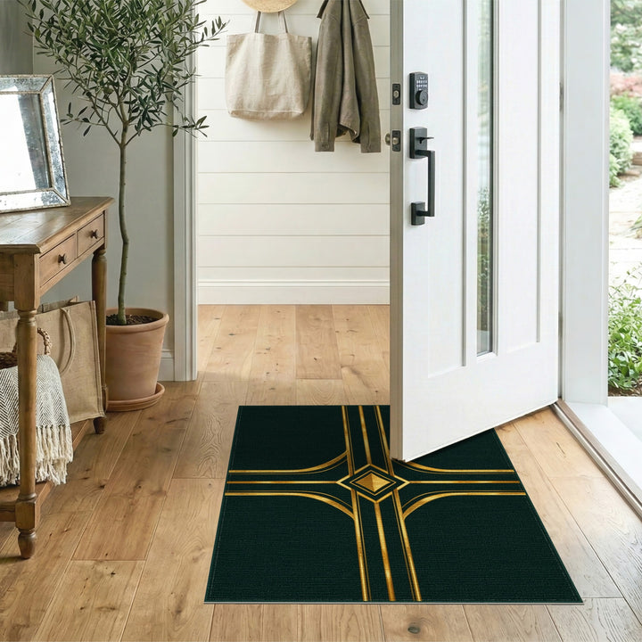 Green Gold Geometric Area Rug