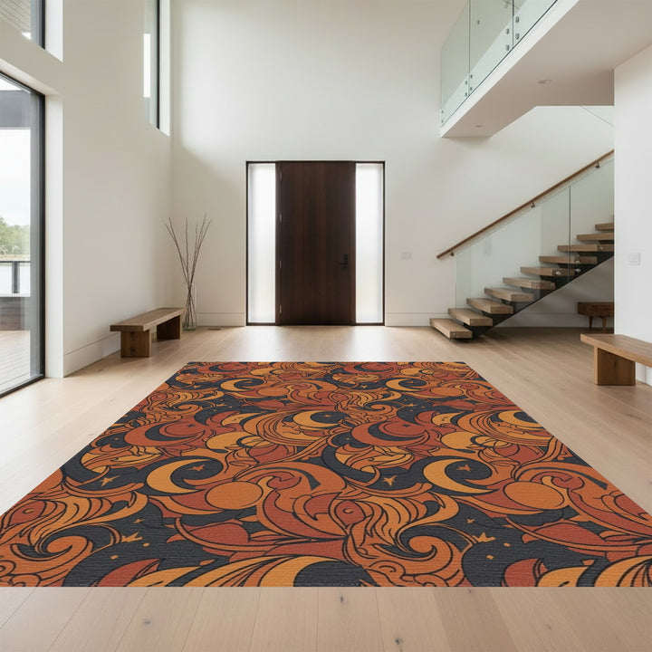 Celestial Crescent Moons Stars Swirls Rug