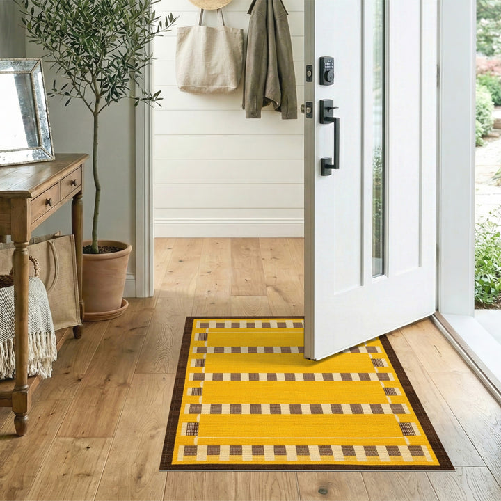 Yellow Geometric Checkered Area Rug