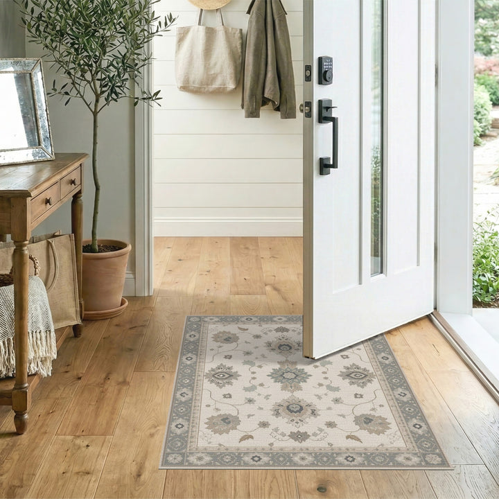 Blue Teal Floral Vintage Area Rug