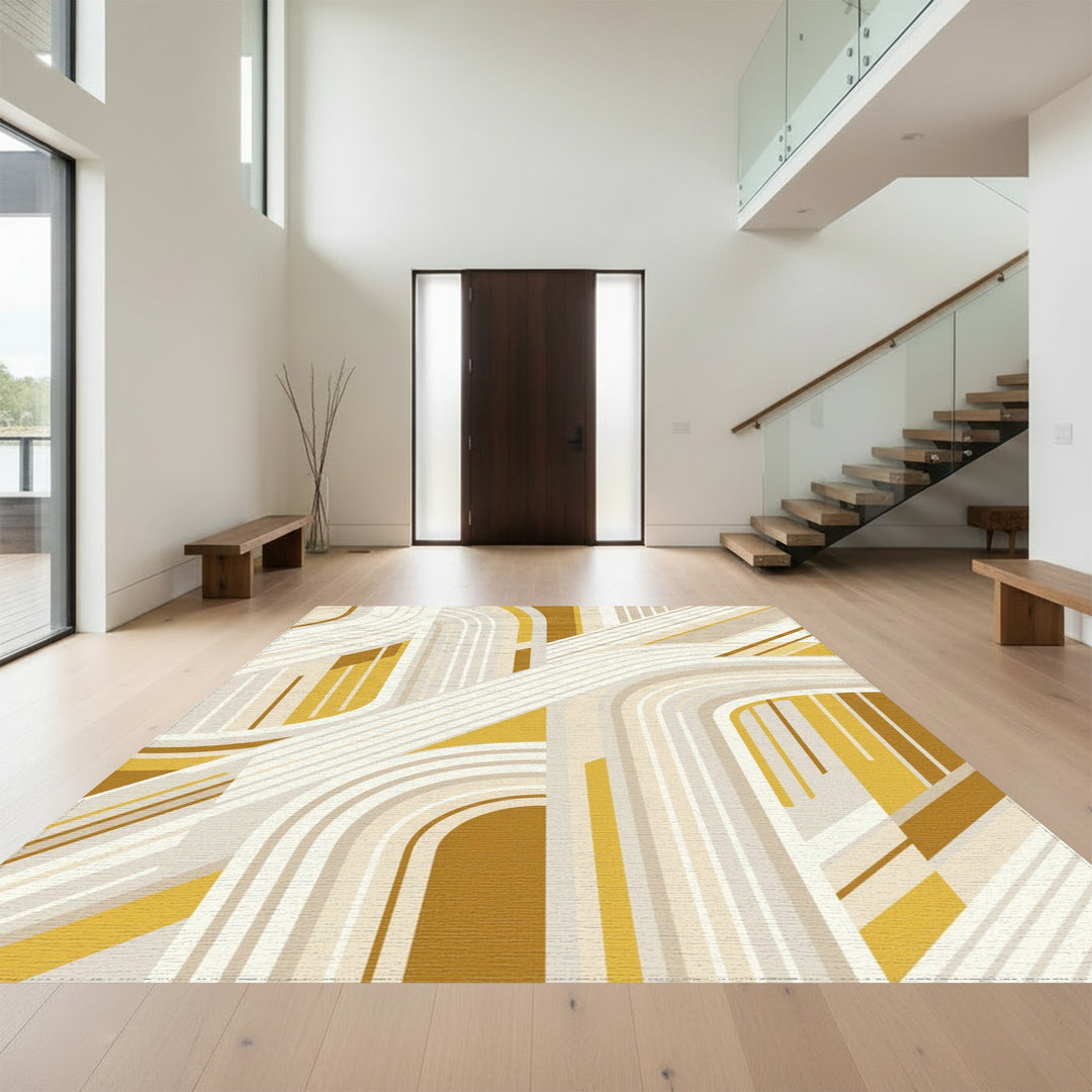 Golden Yellow Arched Stripes Rug