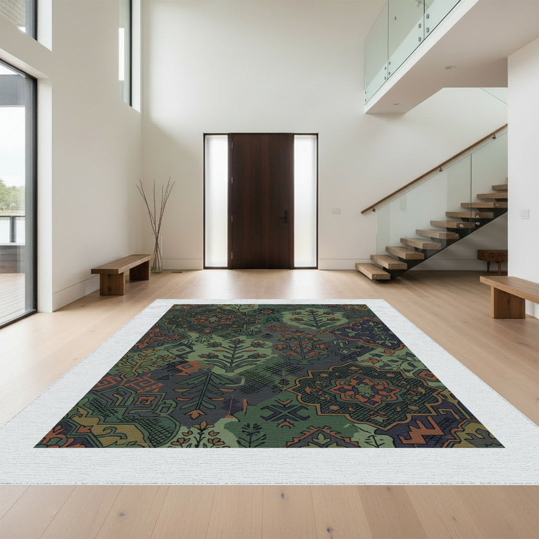 Earth Tones Patchwork Floral Medallion Rug