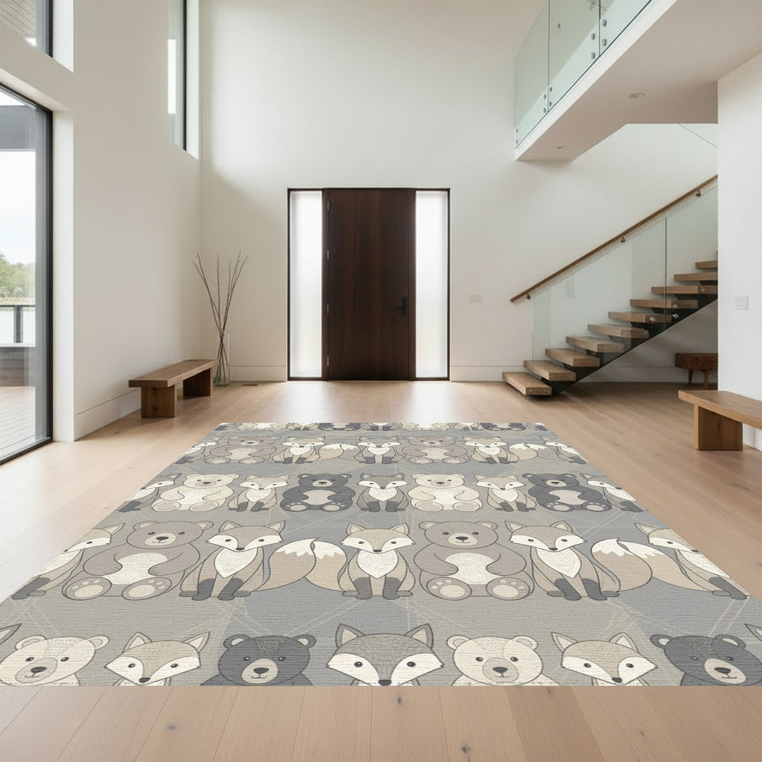 Woodland Forest Animals Neutral Palette Rug