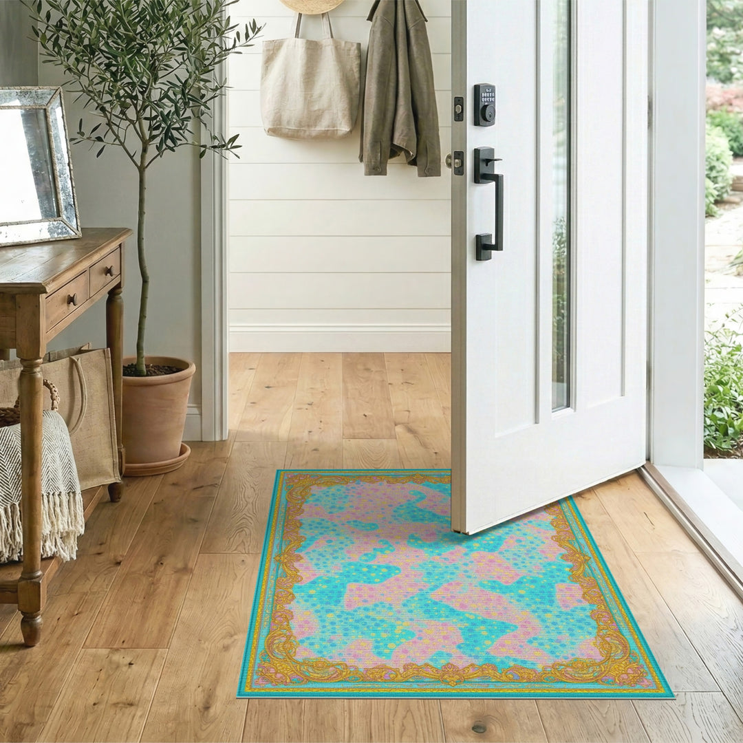 Abstract Blue Teal Dot Area Rug