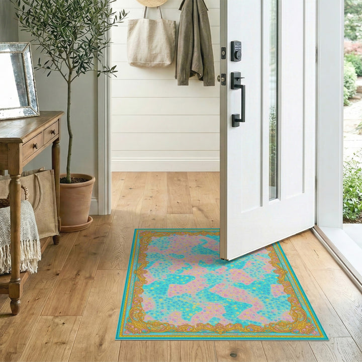 Abstract Blue Teal Dot Area Rug