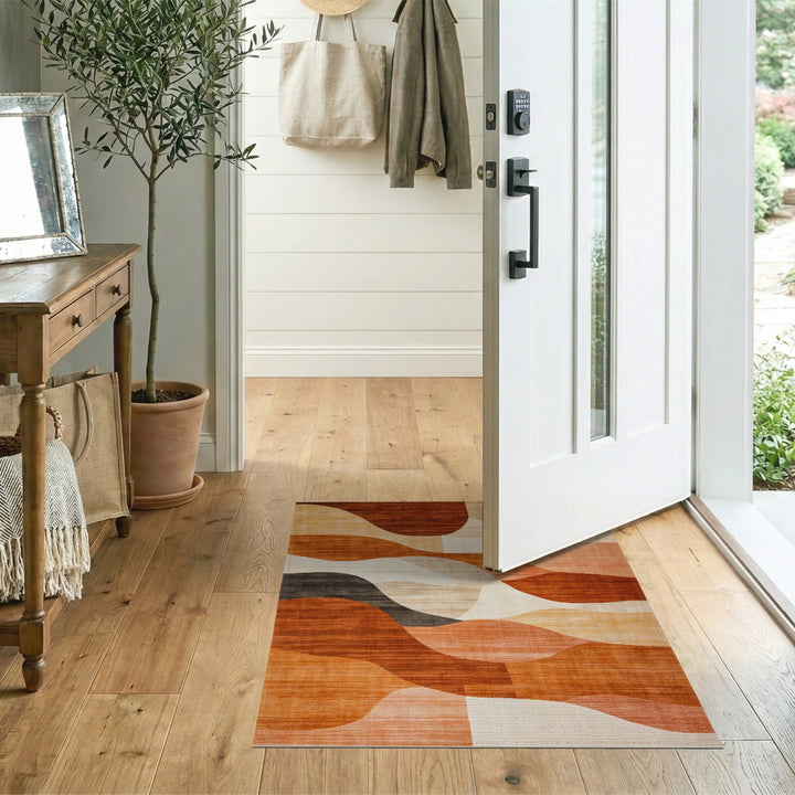 Orange Warm Orange Abstract Wave Area Rug