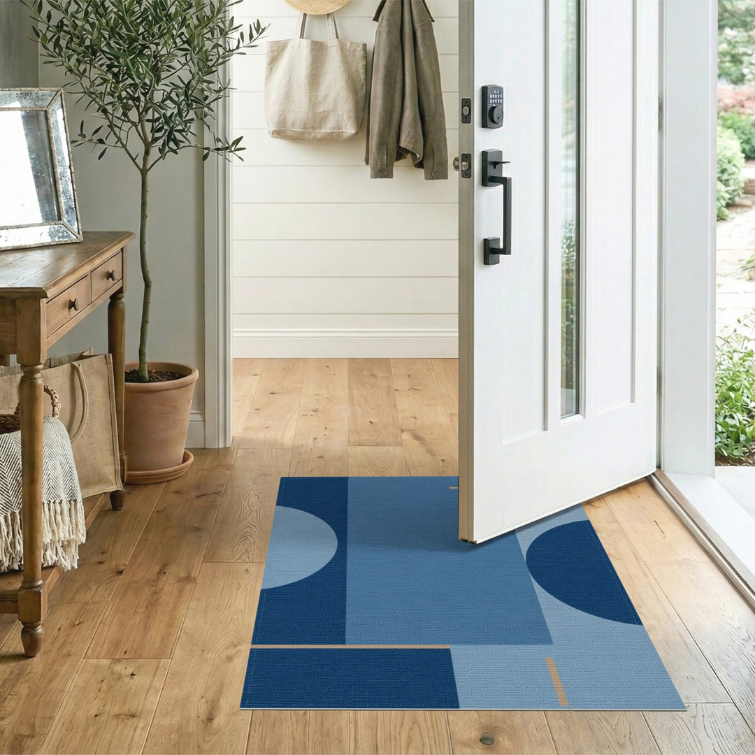 Blue and Teal Blue Geometric Circle Area Rug