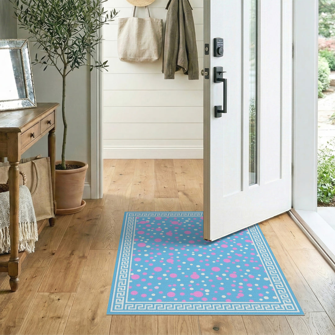 Blue Polka Dot Greek Key Area Rug