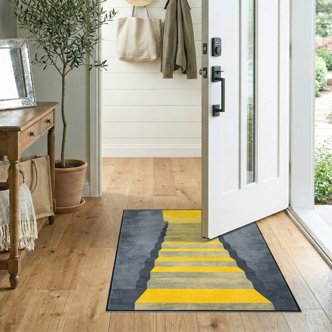 Yellow Staircase Geometric Grey Area Rug
