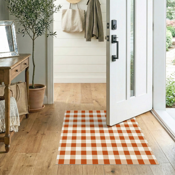 Orange Gingham Check Area Rug