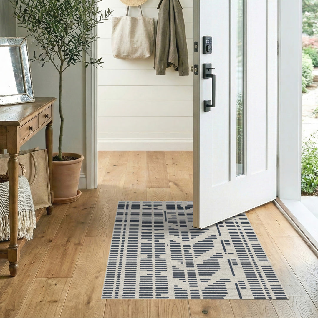 Blue and Teal Blue Geometric Lines Area Rug