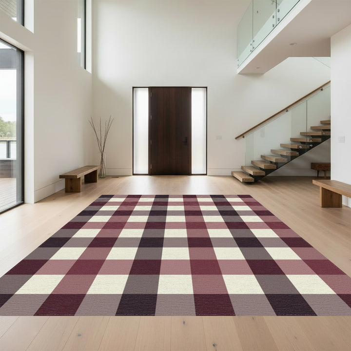 Deep Burgundy Cream Buffalo Check Rug