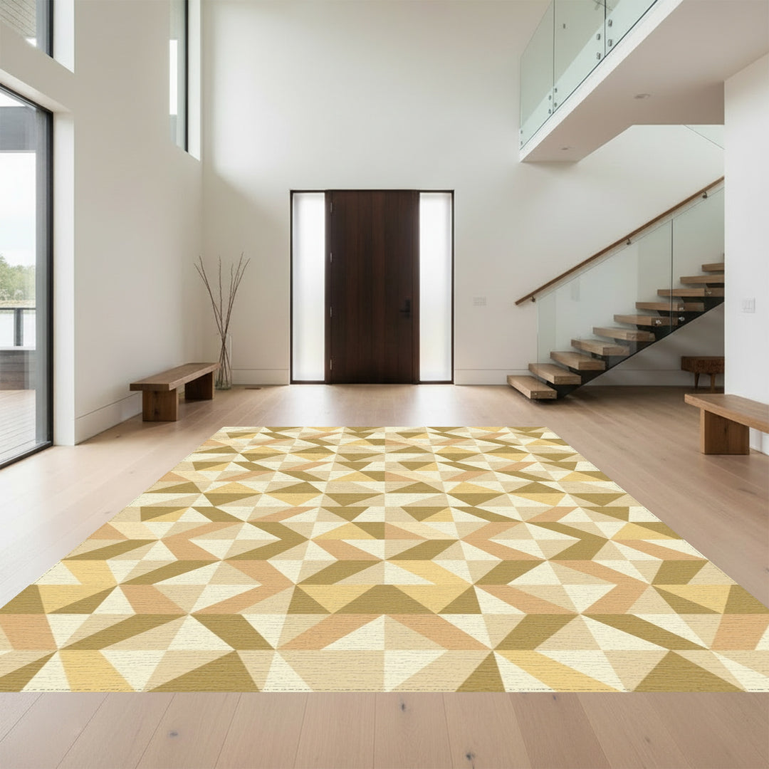 Golden Brown Geometric Triangle Cluster Rug